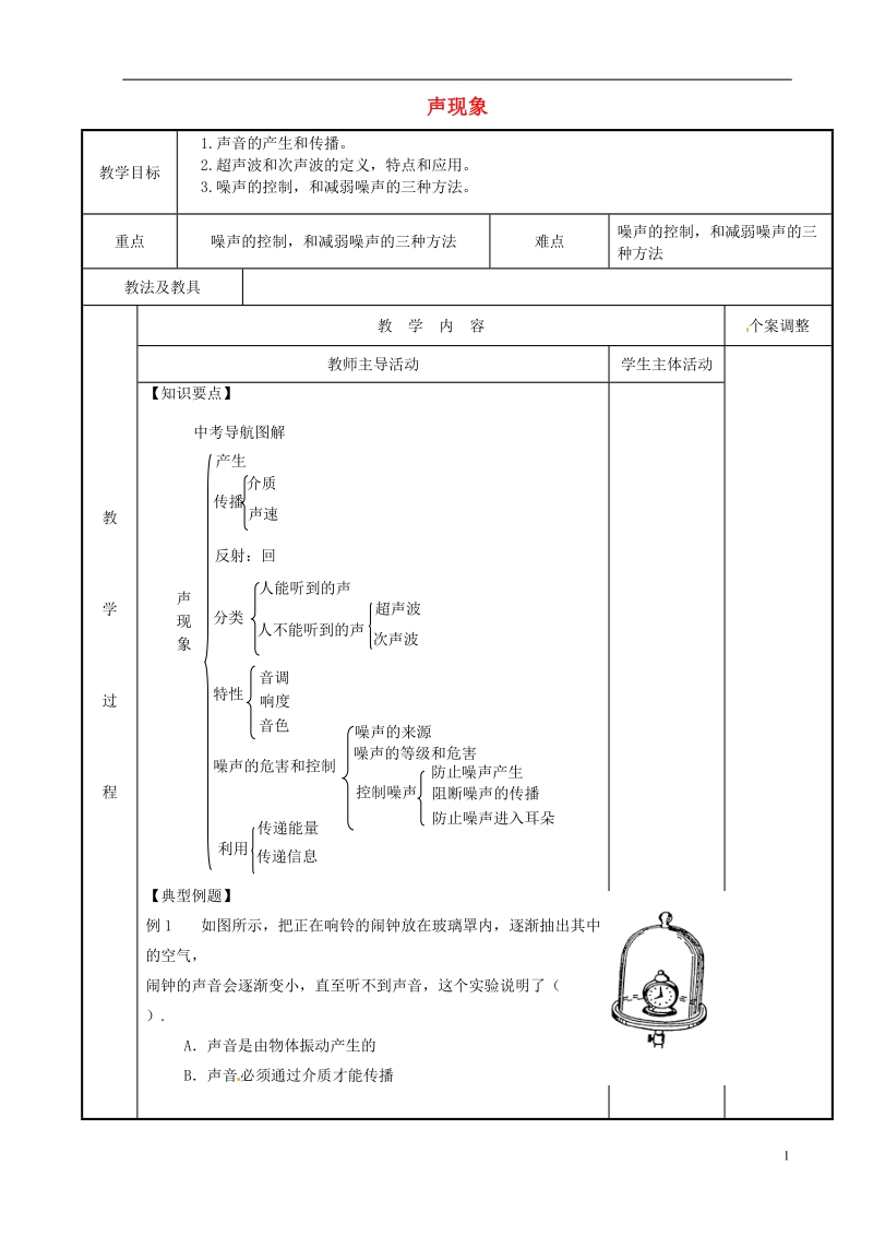 江苏省新沂市第二中学九年级物理全册 声现象教案 苏科版.doc_第1页