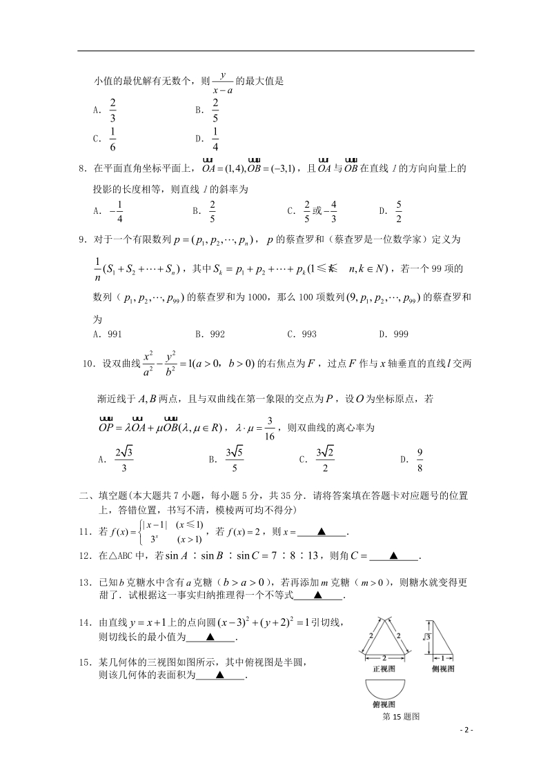 荆门市2015届高三数学元月调研考试试题 文.doc_第2页