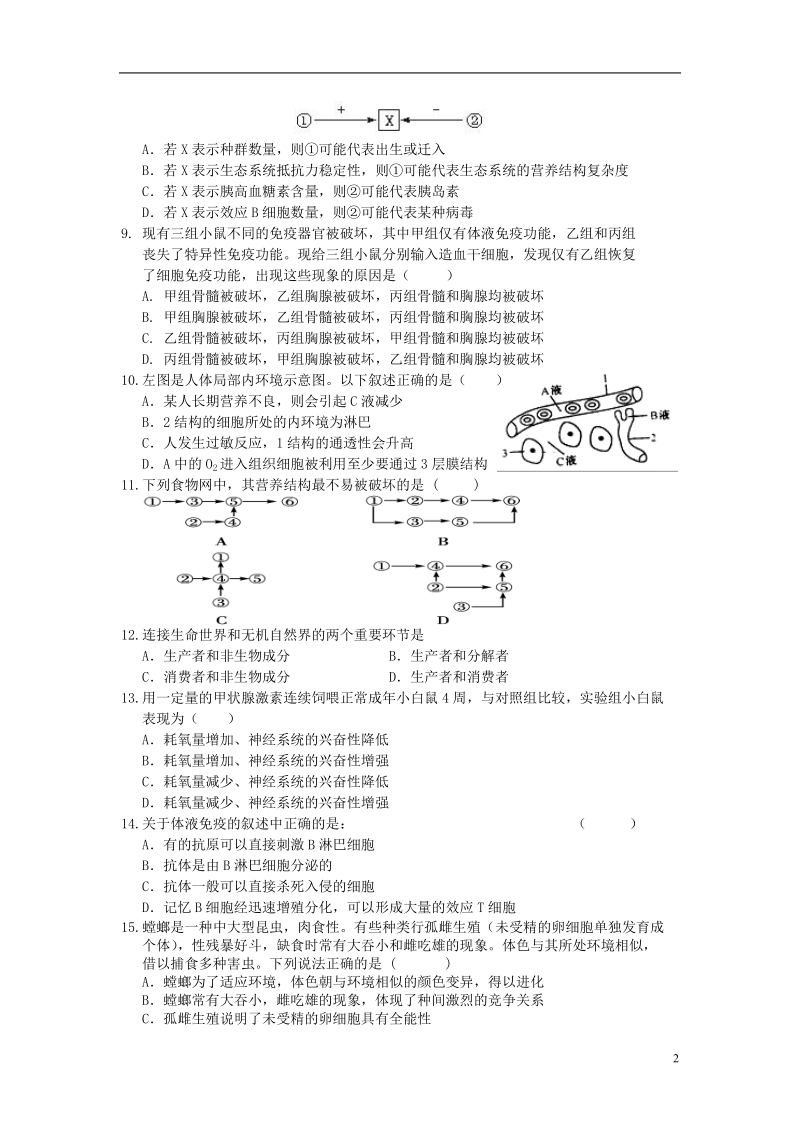 许昌市五校2013-2014学年高二生物第五次联考试题新人教版.doc_第2页