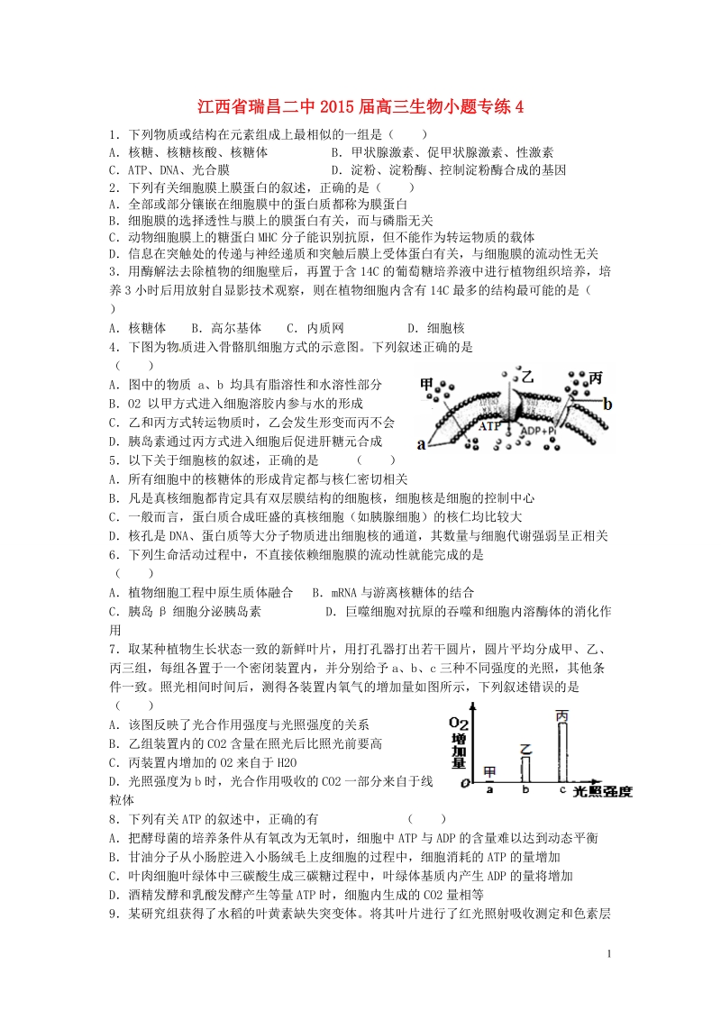 瑞昌二中2015届高三生物小题专练4.doc_第1页