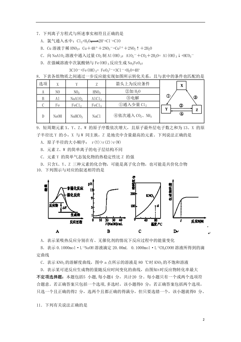 盐城市时杨中学2015届高三化学1月调研试题.doc_第2页