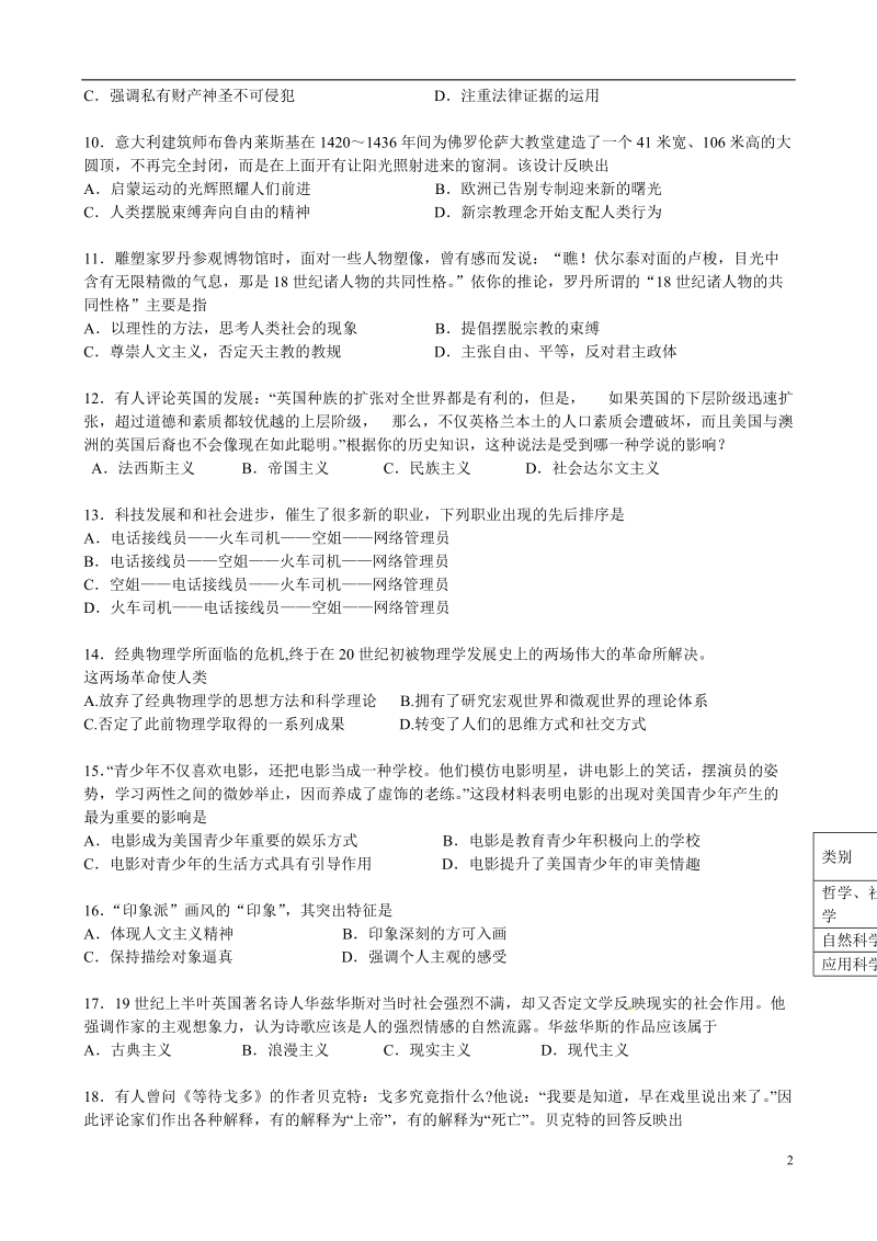 益阳市第六中学2014-2015学年高二历史12月月考试题.doc_第2页