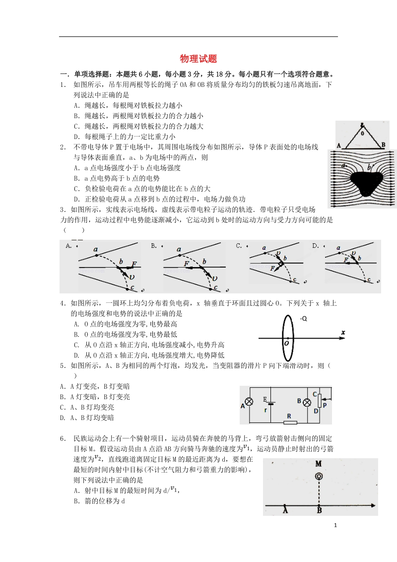 盐城市时杨中学2015届高三物理1月调研试题.doc_第1页