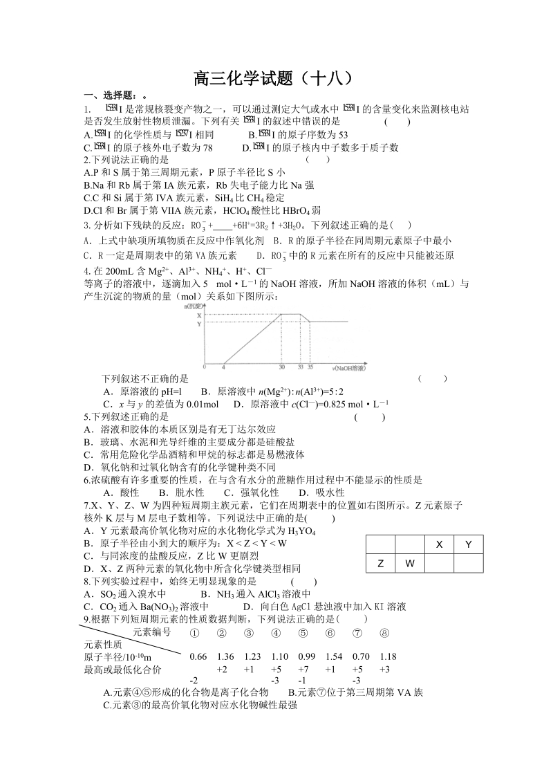 2012届高三化学模拟重组预测试卷13.doc_第1页