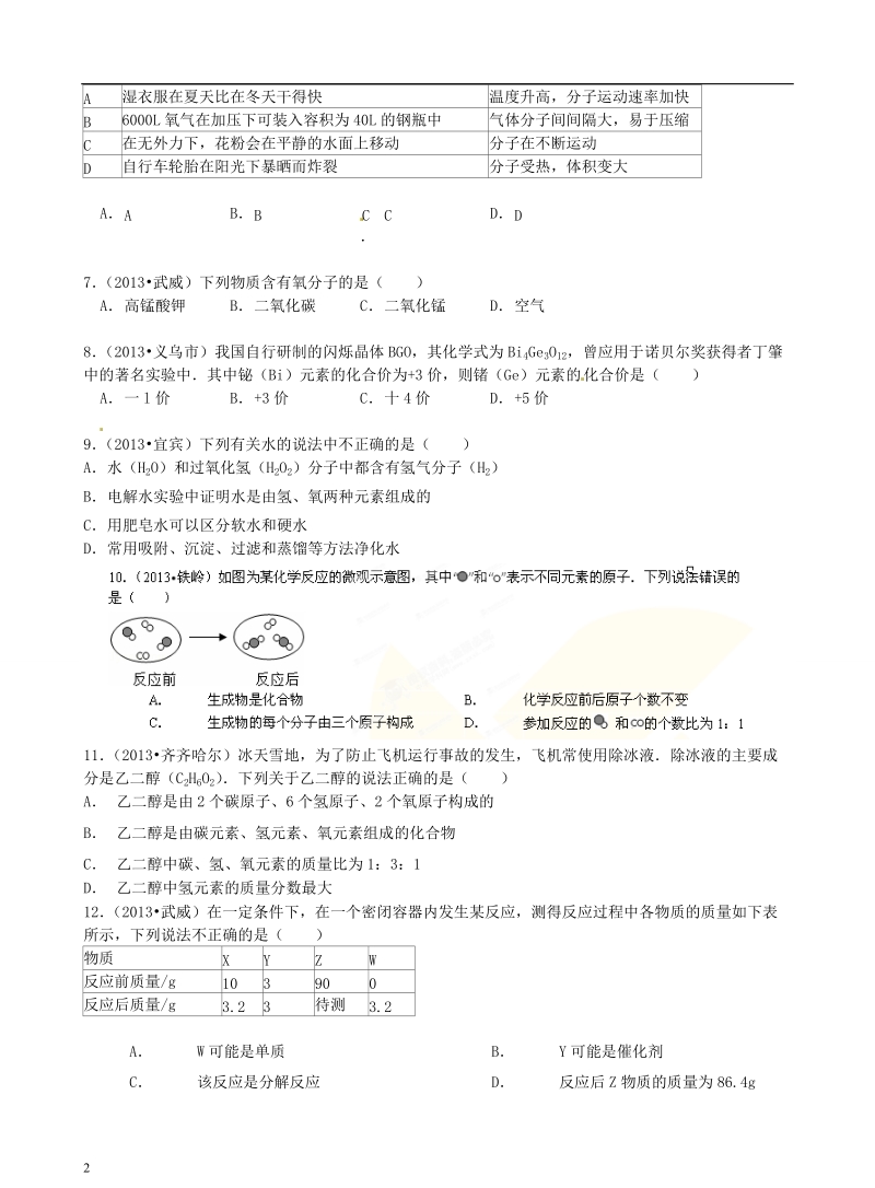 陕西省学大教育西安分公司2014届九年级化学上学期期末考试试题（无答案） 新人教版.doc_第2页