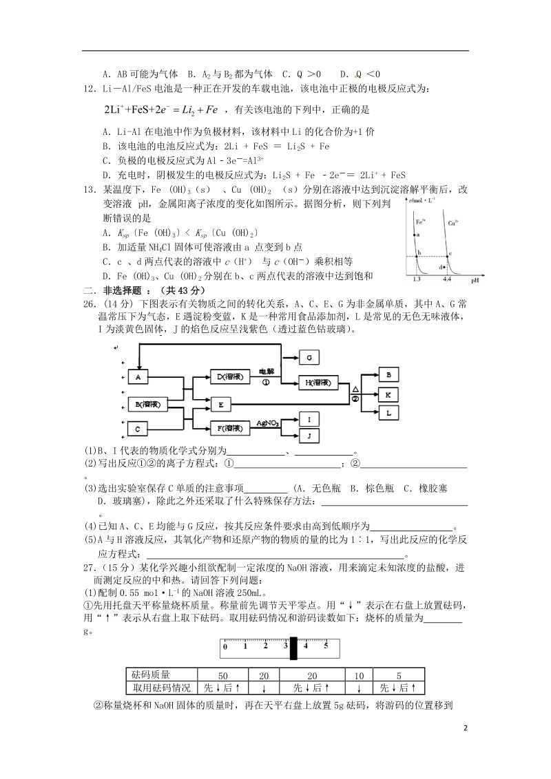 江西省玉山一中2014届高三化学强化（模拟）周考试题（七）新人教版.doc_第2页