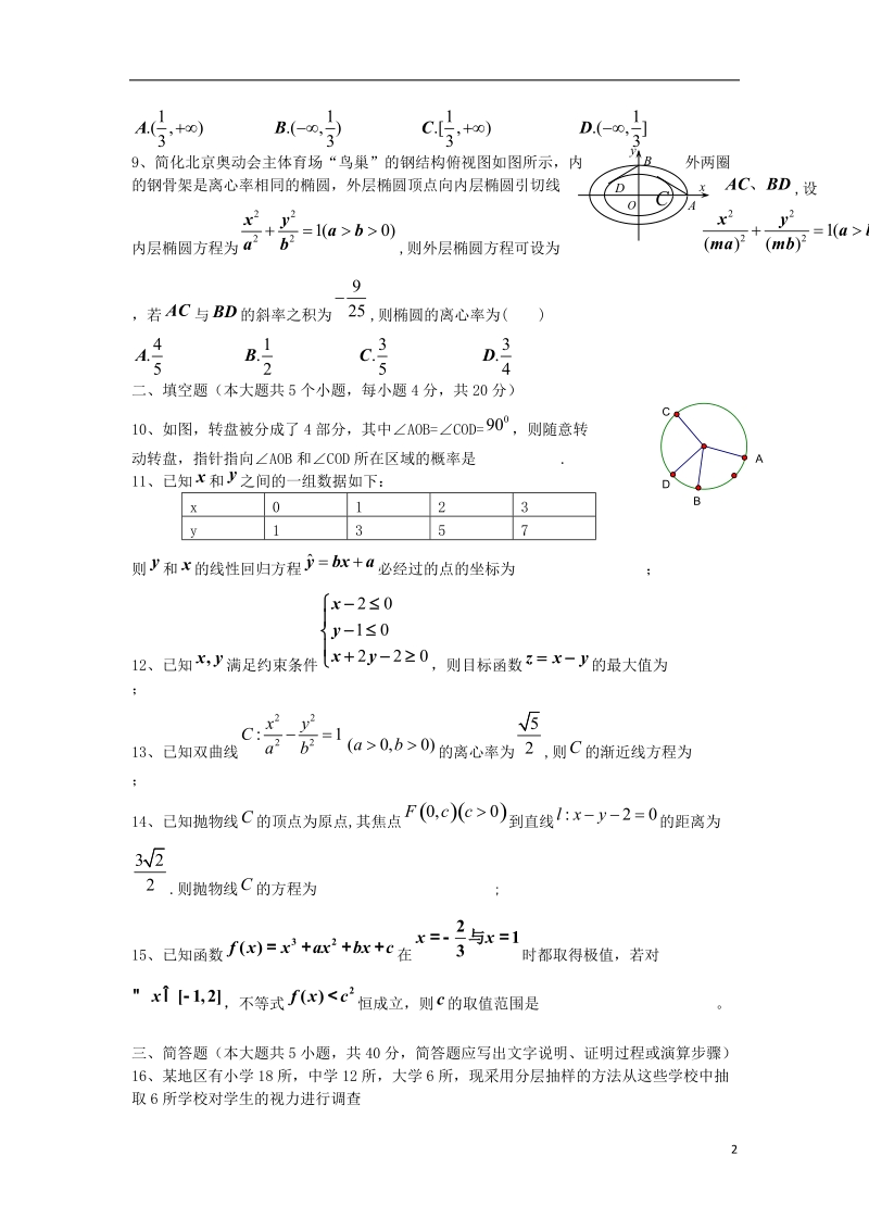 湖南省株洲市二中2013-2014学年高二数学上学期期末考试试题 文（无答案）湘教版.doc_第2页