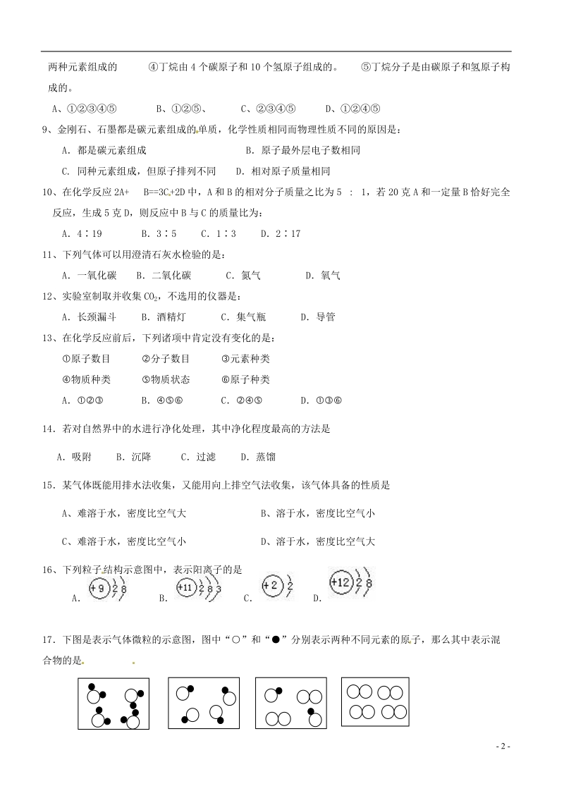 陕西省安康市宁陕县城关初级中学2013届九年级化学上学期第二次月考试题（无答案）.doc_第2页