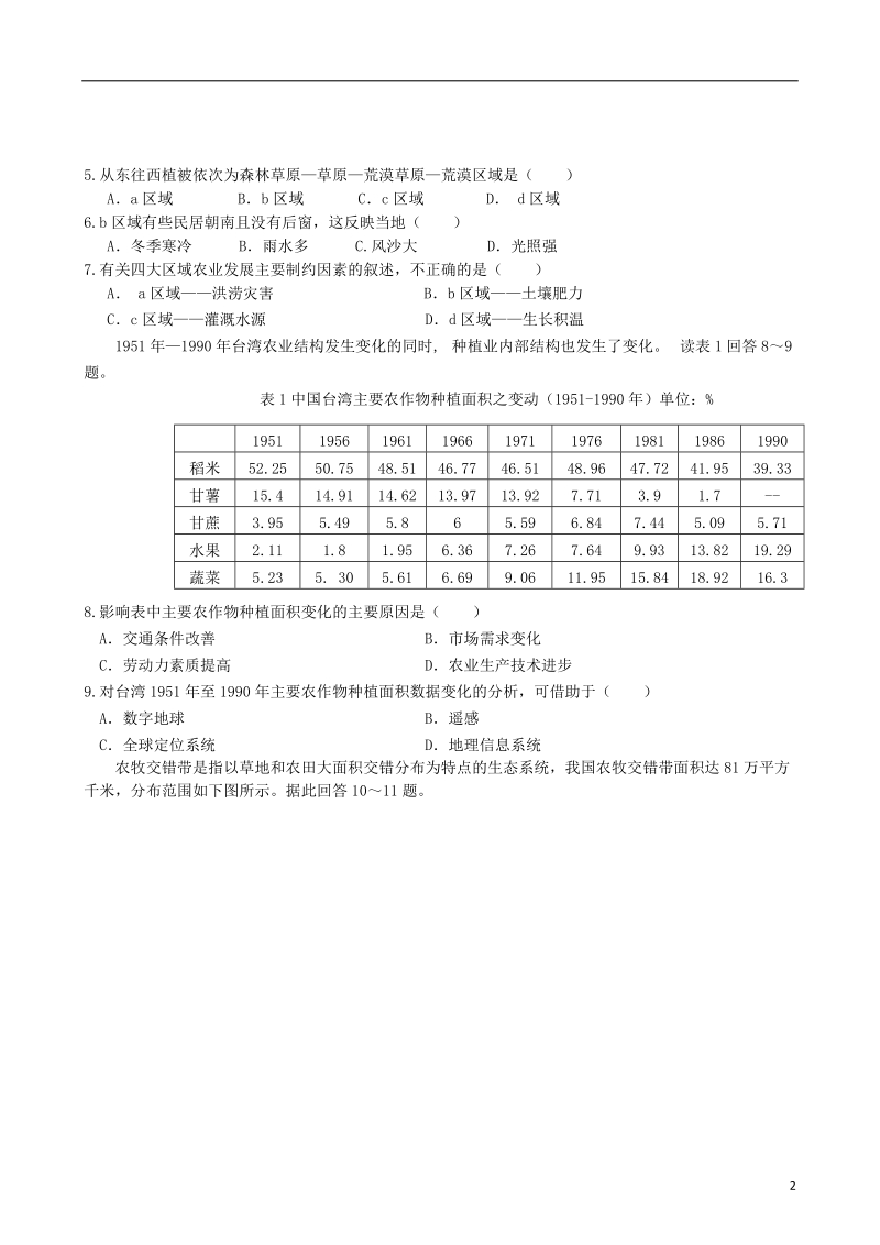 江西省南昌十九中2013-2014学年高二地理上学期期末考试试题（含解析）新人教版.doc_第2页