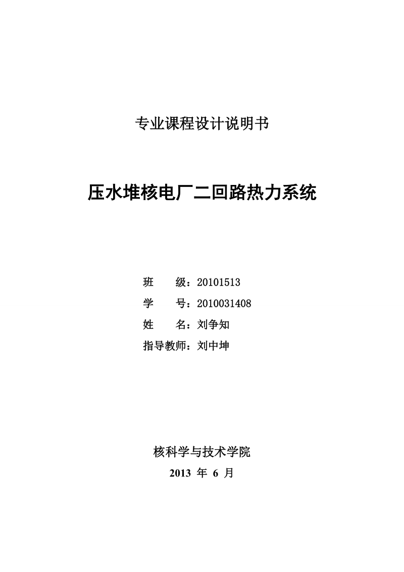 哈尔滨工程大学压水堆核电厂二回路热力系统设计.doc_第1页