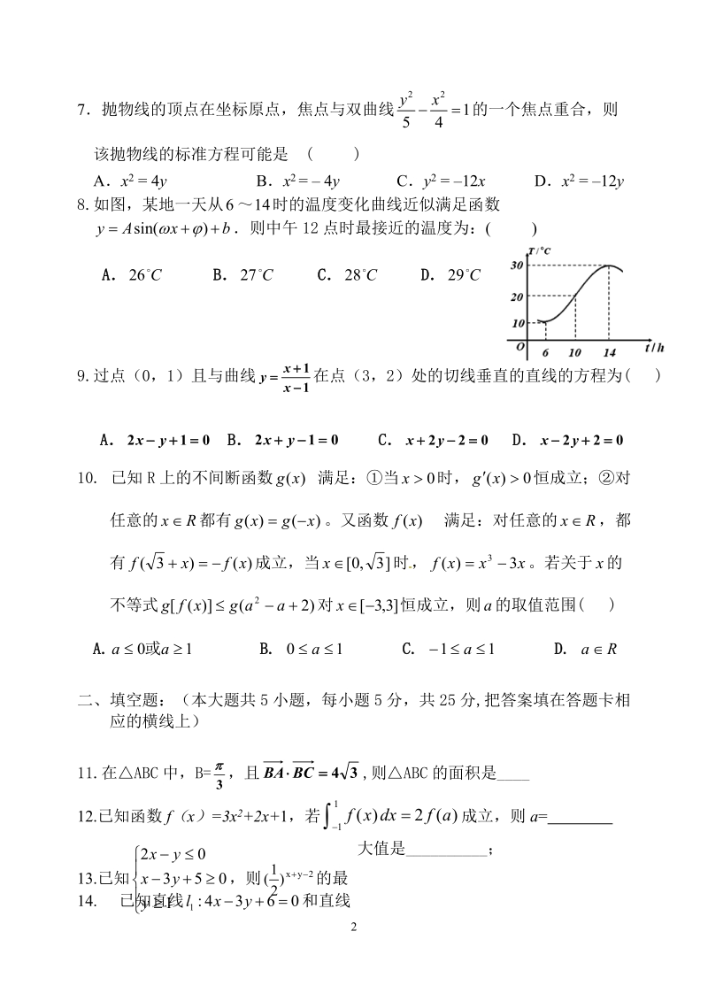 2012 届高三年级第二次模拟考试试卷 理科数学.doc_第2页