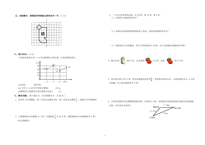 人教版小学六年级数学毕业模拟试题.doc_第3页