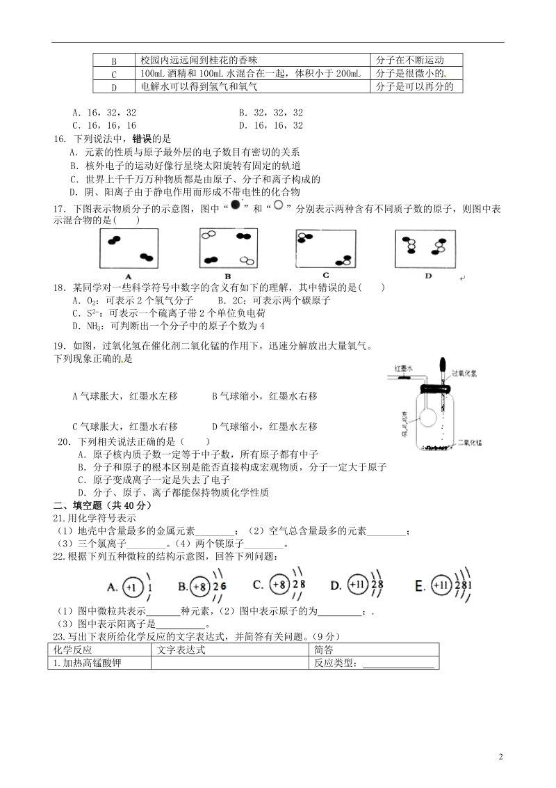 青海师范大学附属第二中学2015届九年级化学上学期期中试题（无答案） 新人教版.doc_第2页