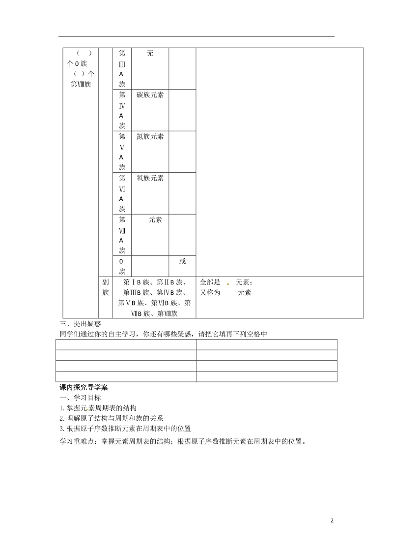 辽宁省抚顺县高级中学2013-2014学年高中化学 第一章第二节《元素周期表》第1课时学案 新人教版必修2.doc_第2页