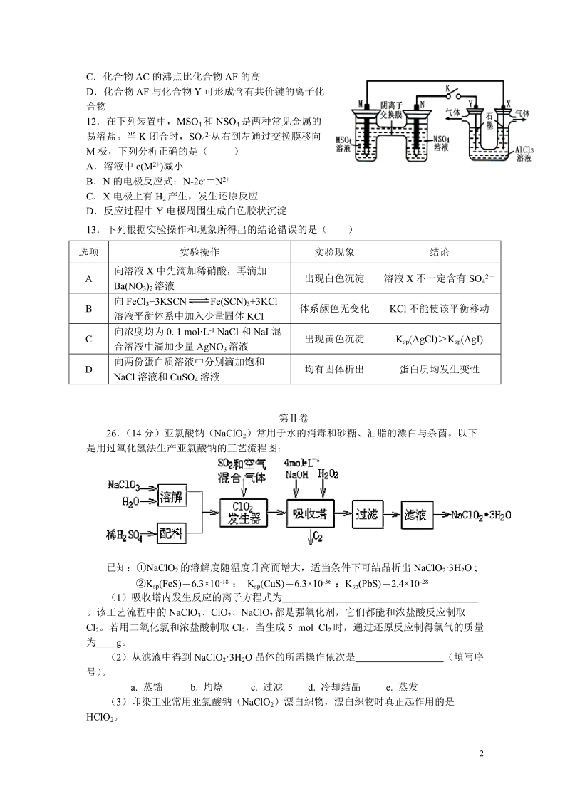 江西省赣州市六校2014届高三化学上学期期末联考试题新人教版.doc_第2页