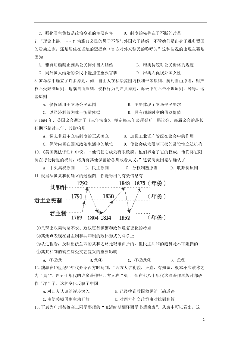 黑龙江某重点中学2014-2015届高二历史上学期期末考试试题.doc_第2页