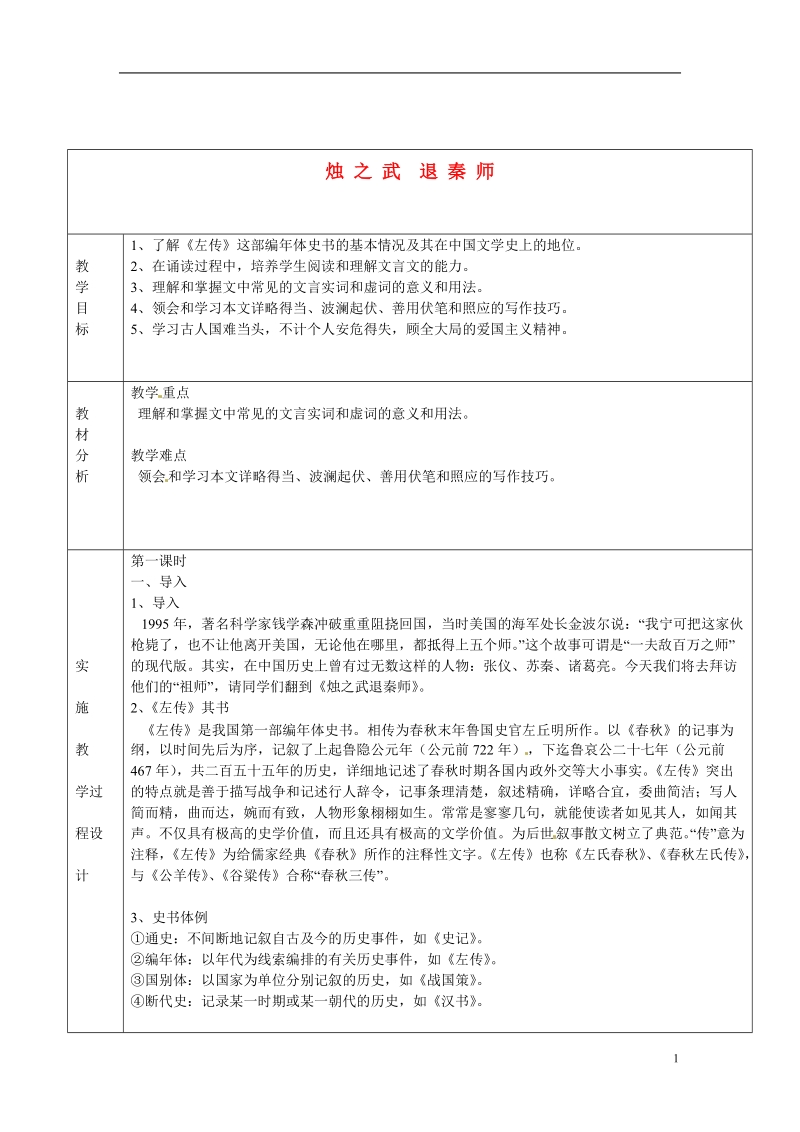 长沙市美术学校高中语文 4《烛之武退秦师》教学案1.doc_第1页