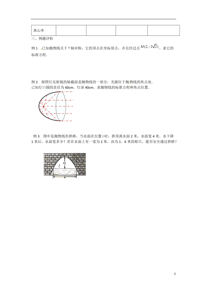 涟水县第一中学高中数学 2.4.2 抛物线的几何性质（1）教学案 苏教版选修1-1.doc_第2页