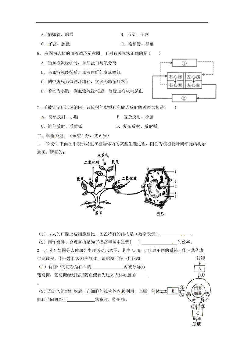 湖北省丹江口市2014届九年级生物上学期期末考试试题.doc_第2页