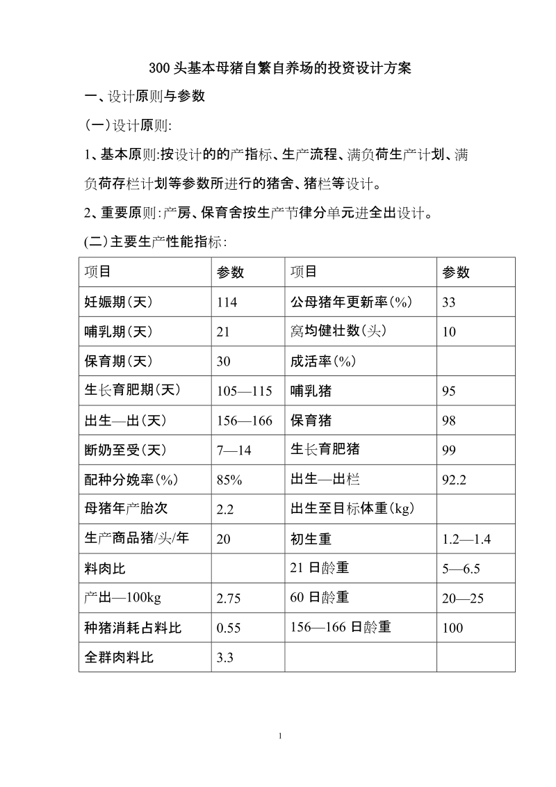 300头基本母猪自繁自养场的投资设计方案.doc_第1页