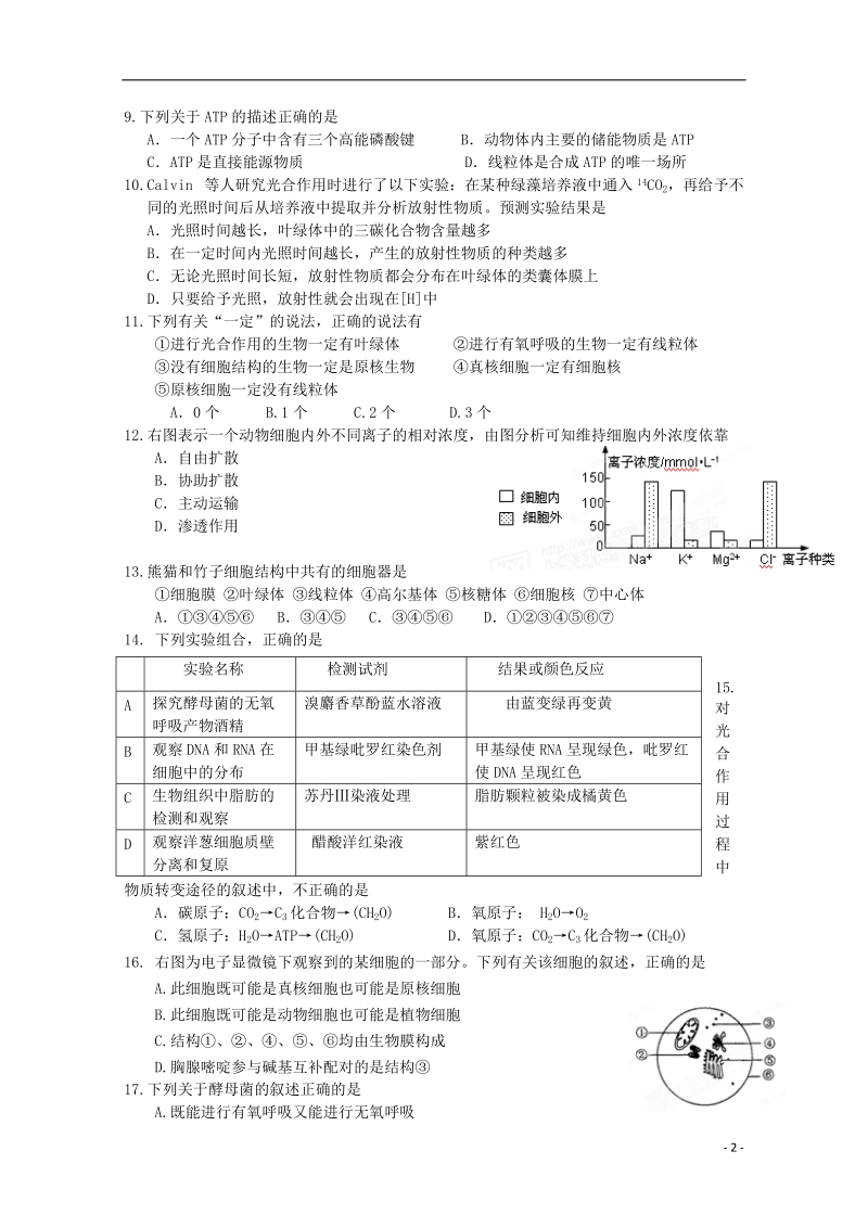 辽宁省庄河市第六高级中学2013届高三生物上学期9月月考试题新人教版.doc_第2页