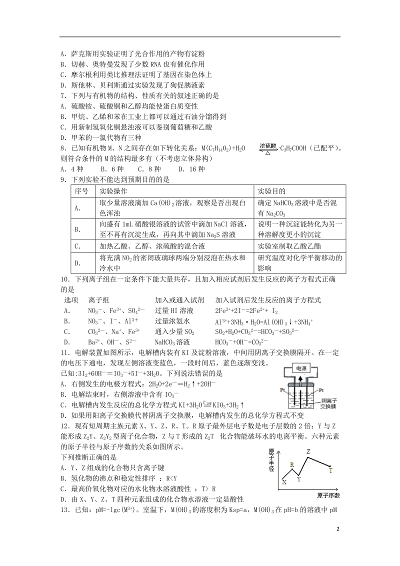 辽宁省沈阳市2014届高三理综教学质量监测（四）试题新人教版.doc_第2页