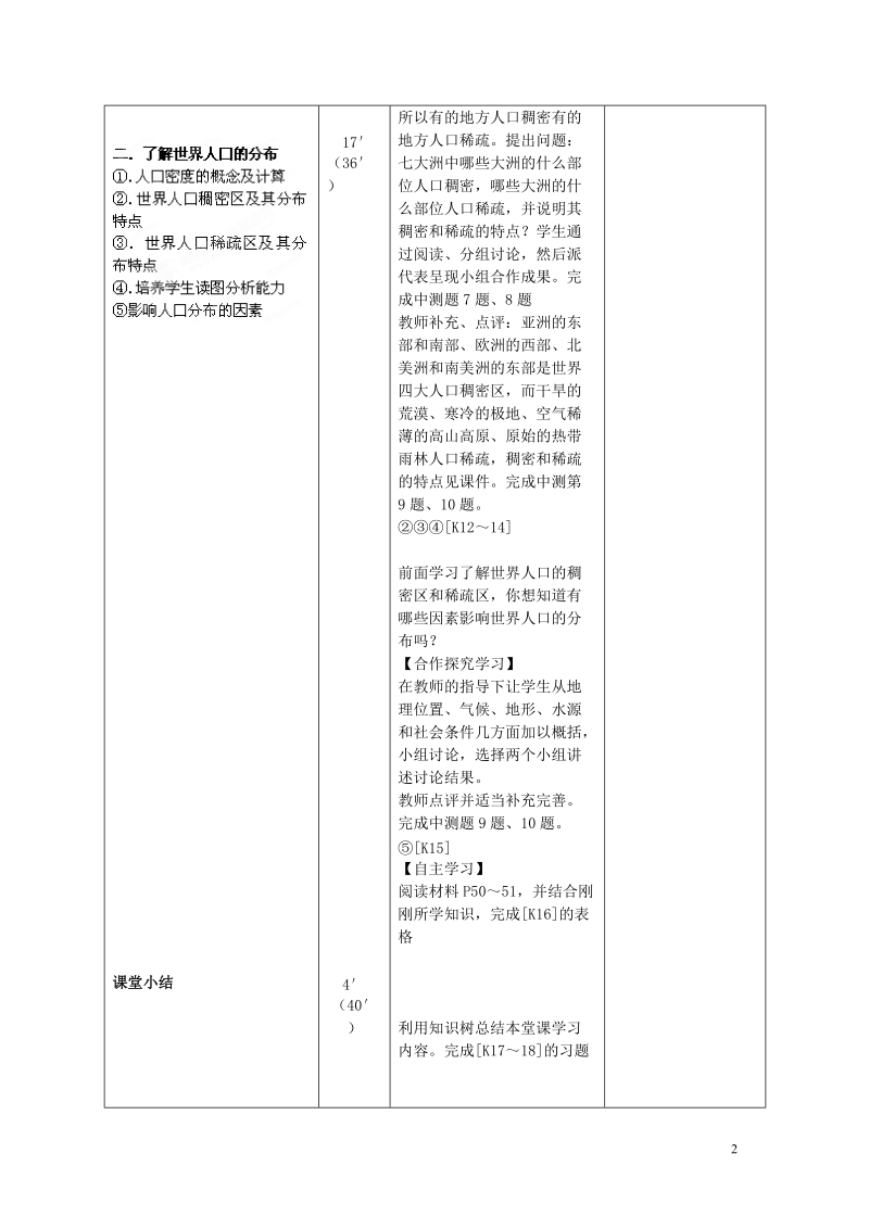 长沙市麓山国际实验学校2014-2015学年七年级地理上册 第3章 第1节《世界的人口》学案1 湘教版.doc_第2页