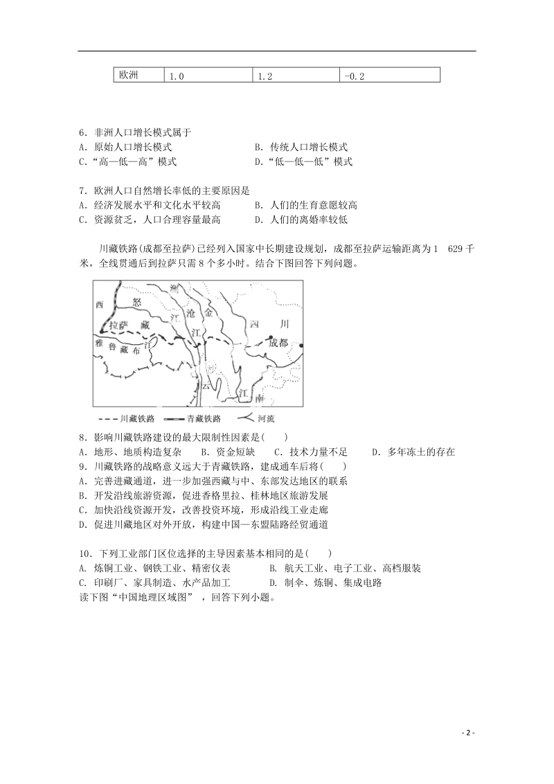 益阳市第六中学2014-2015学年高二地理上学期期中试卷 文（无答案）.doc_第2页