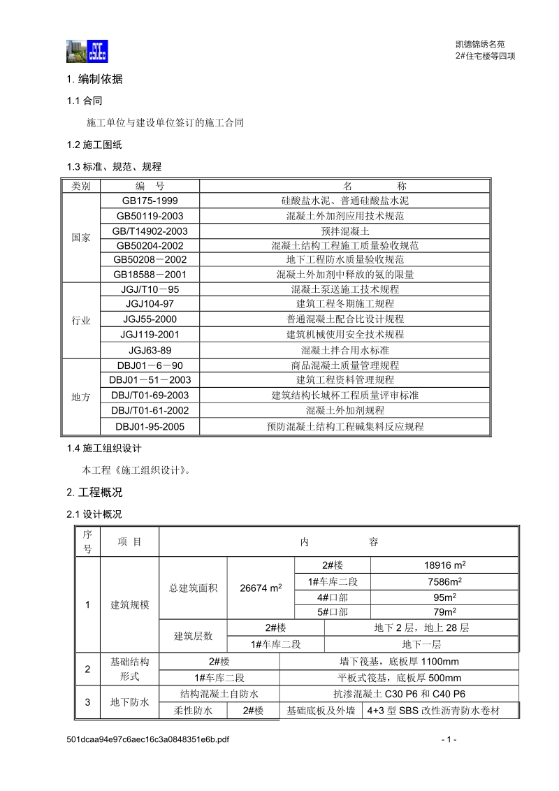 2号楼及车库混凝土工程施工方案.doc_第1页