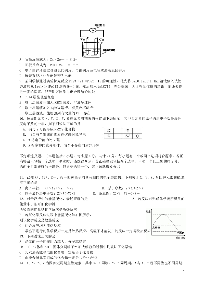 江苏省连云港市灌云县四队中学2013-2014学年高一化学下学期第一次检测试题（无答案）苏教版.doc_第2页