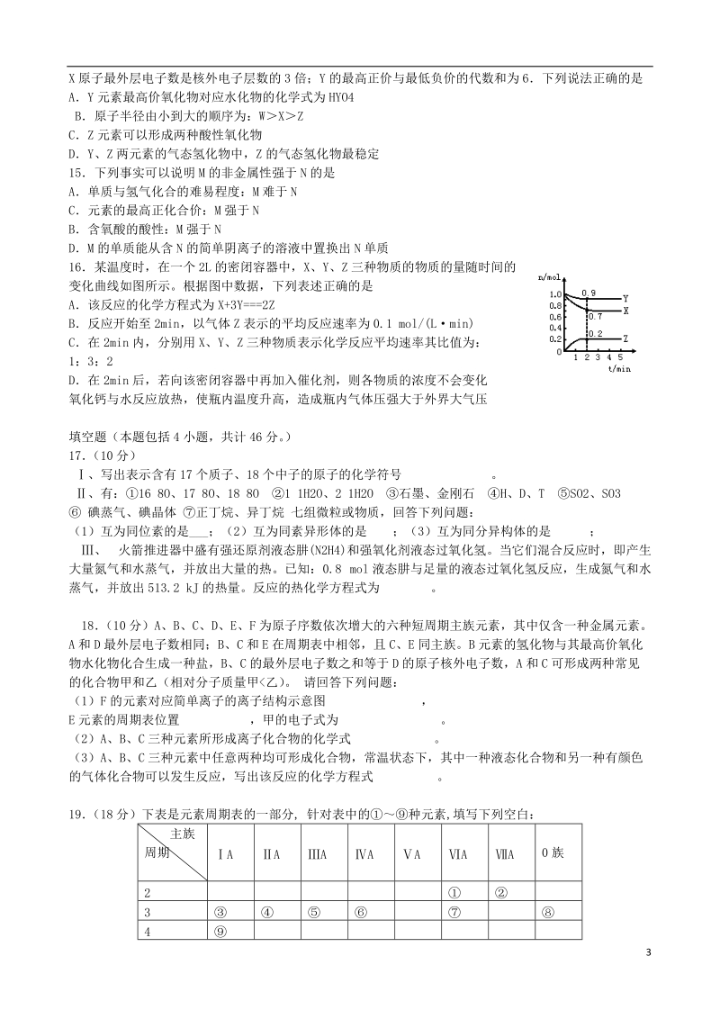 江苏省连云港市灌云县四队中学2013-2014学年高一化学下学期第一次检测试题（无答案）苏教版.doc_第3页