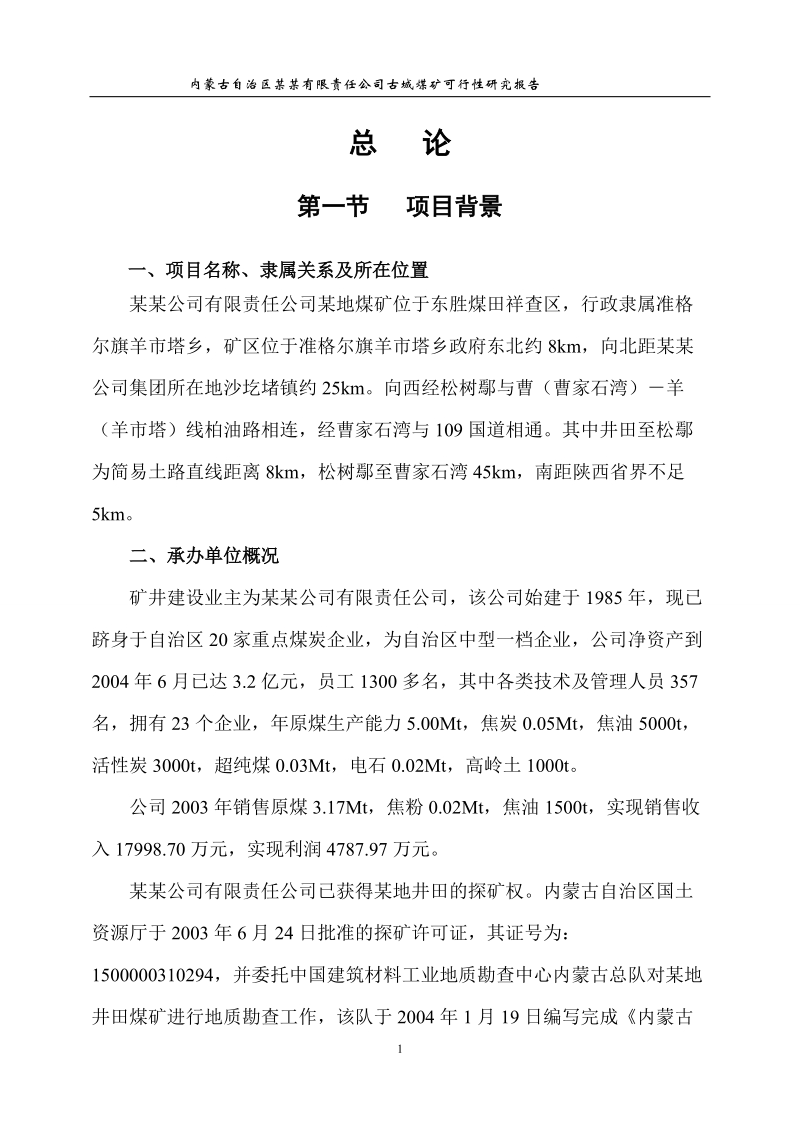 年产120万吨煤矿可行性研究报告.doc_第1页