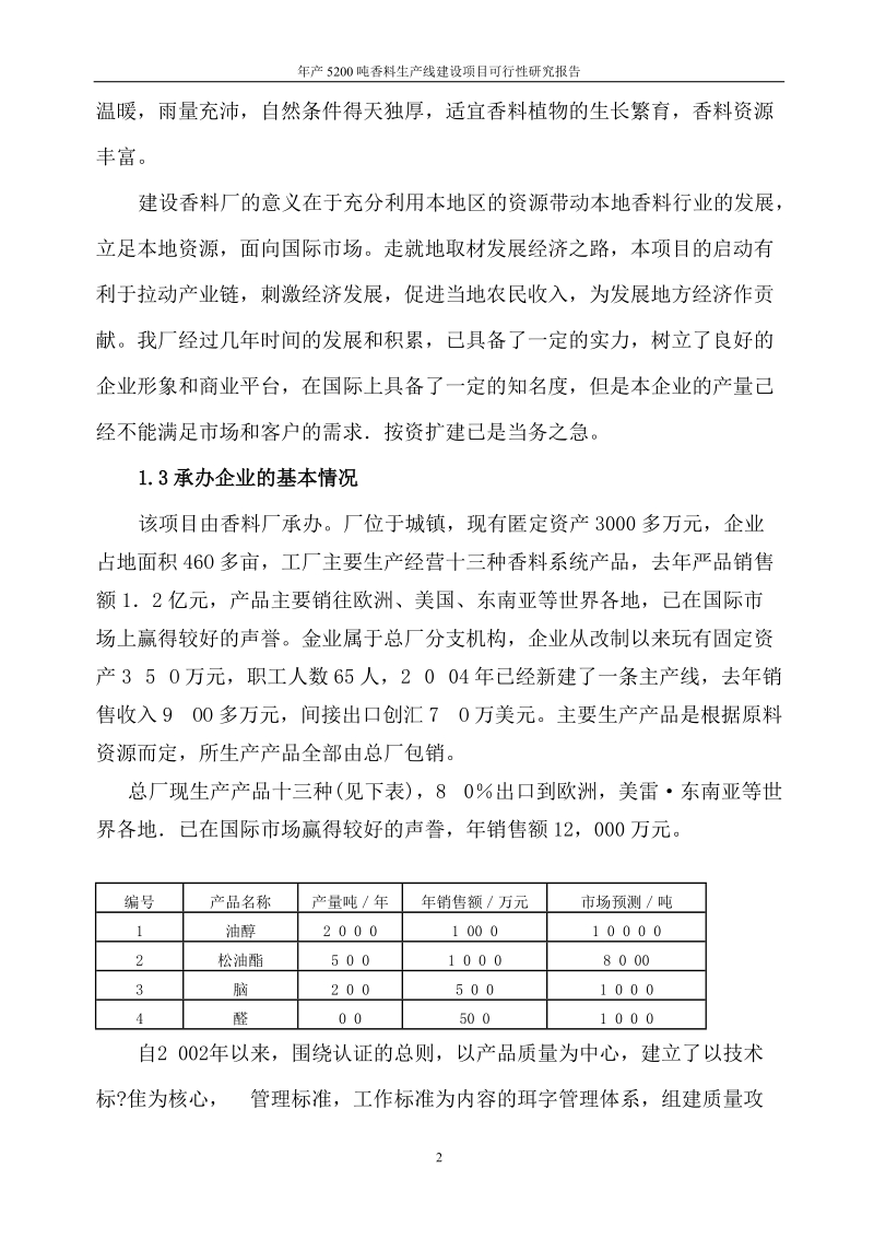 年产5200吨香料生产线建设项目可行性研究报告.doc_第2页