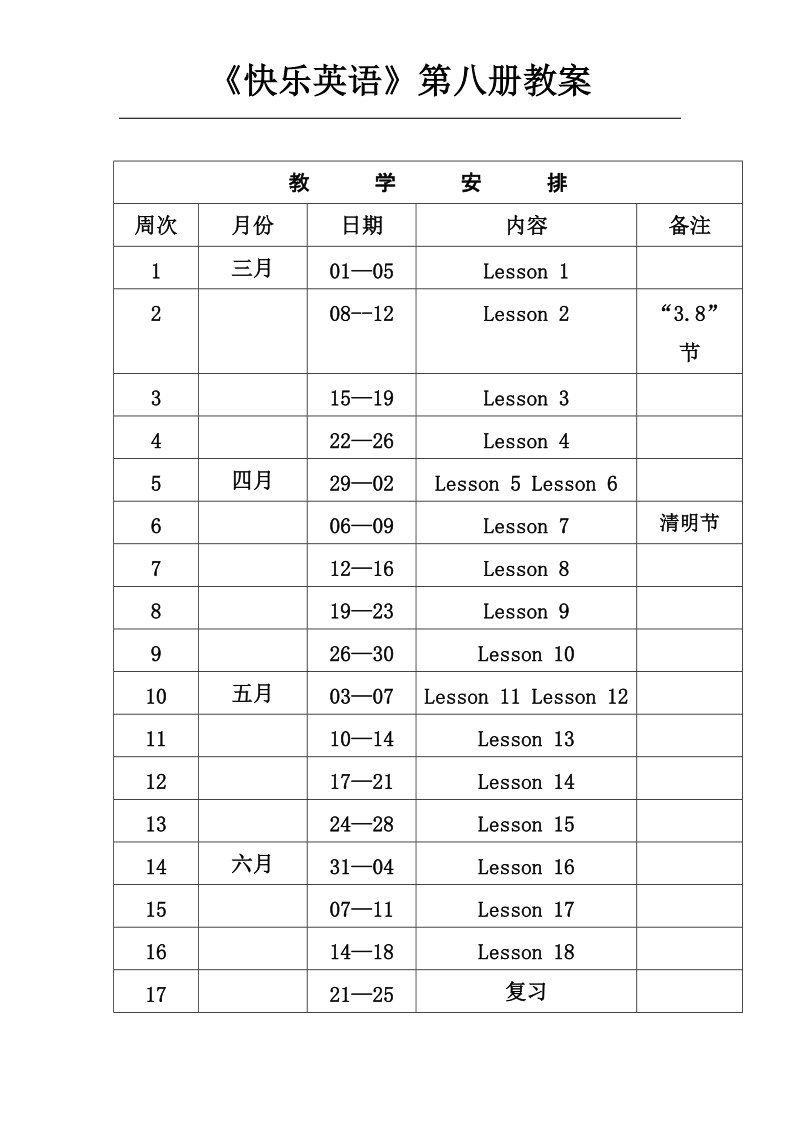 快乐英语第八册全册教案.doc_第1页