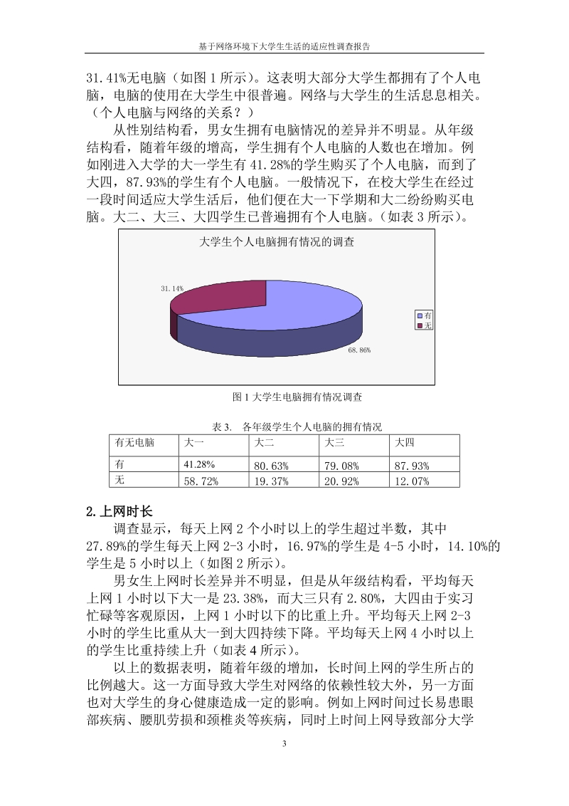 基于网络环境下大学生生活的适应性调查报告.doc_第3页