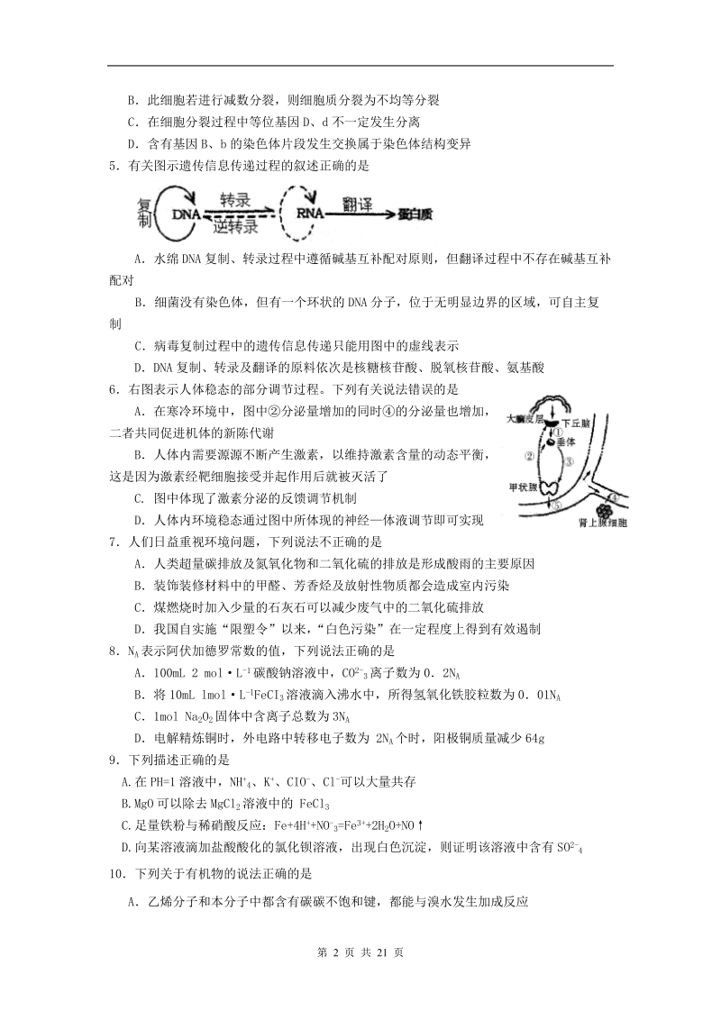 山东省莱州一中2012届高三下学期第五次质量检测理科综合试题.doc_第2页