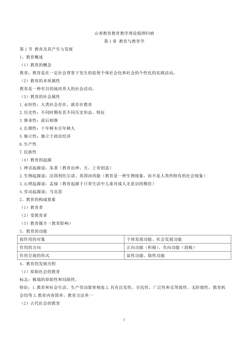 山香教育教育教学理论提纲归纳讲义.doc_第1页