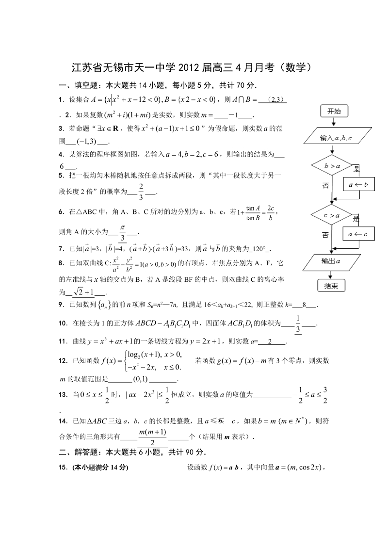 江苏省无锡市天一中学2012届高三4月月考试卷(数学).doc_第3页