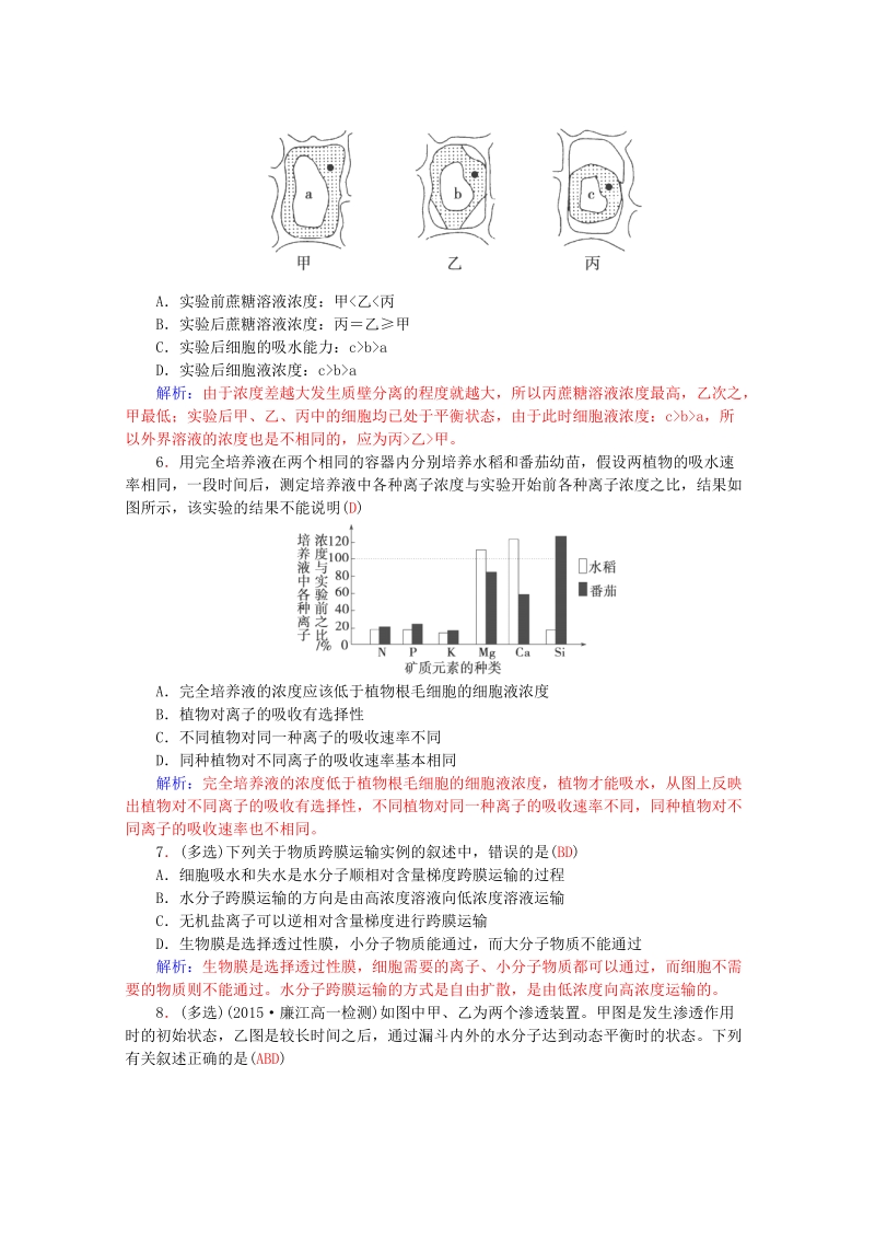 2015-2016学年高一生物知能提升训练：4.1《物质跨膜运输的实例》（新人教版必修1）   Word版含解析.doc_第2页