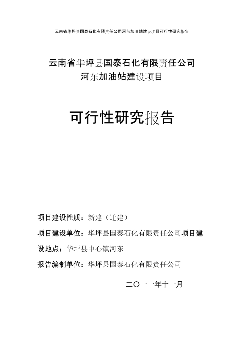 河东加油站建设项目可行性研究报告.doc_第1页