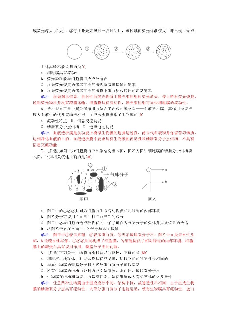 2015-2016学年高一生物知能提升训练：4.2《生物膜的流动镶嵌模型》（新人教版必修1）   Word版含解析.doc_第2页