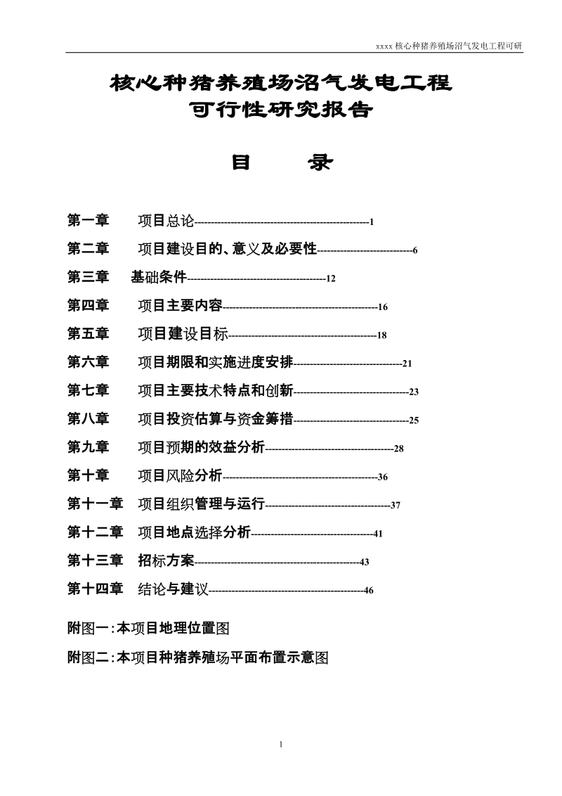 核心种猪养殖场沼气发电工程可行性研究报告.doc_第1页