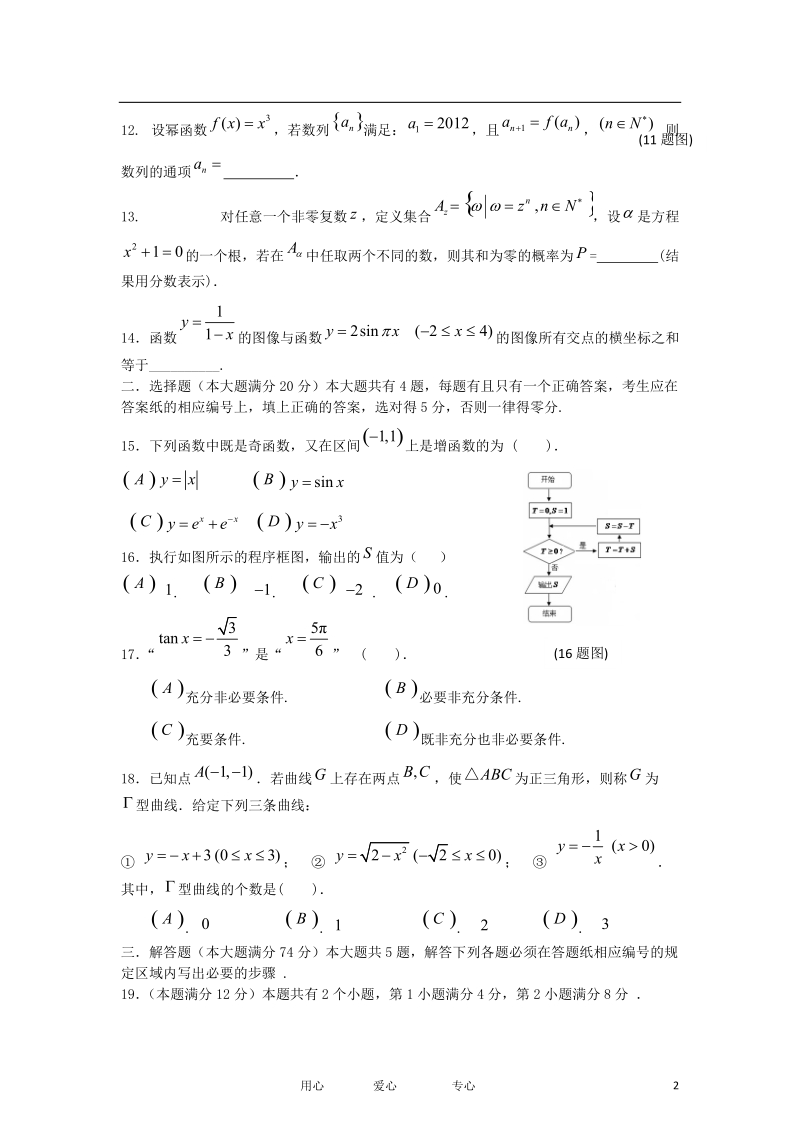 上海市杨浦区2012届高三数学第二学期模拟测试(一)试题_理_(2012杨浦二模)沪教版.doc_第2页