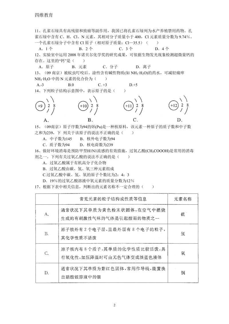 中考试题汇编之第四单元《物质构成的奥秘》.doc_第2页