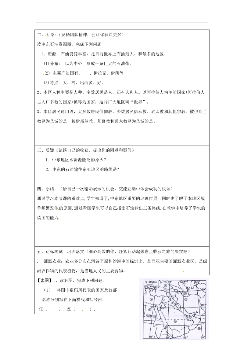 天津市宁河区2018年七年级地理下册第八章第一节中东地区学案（无答案）（新版）新人教版.doc_第2页