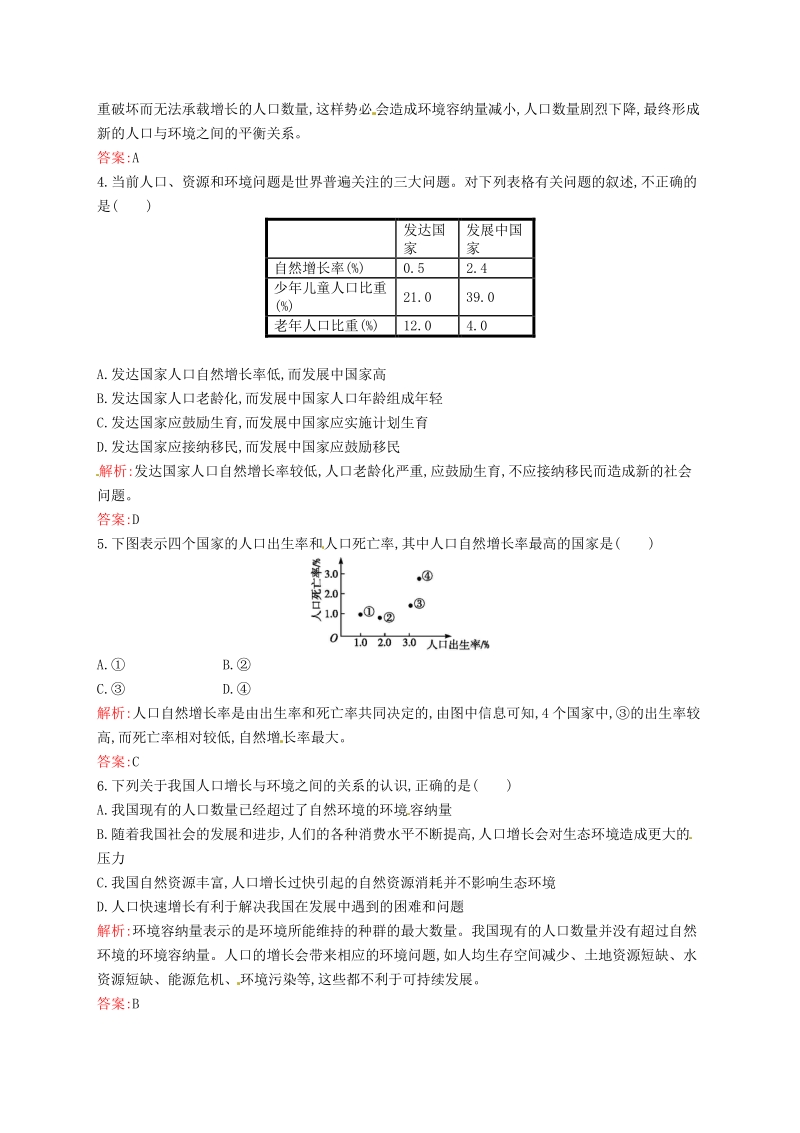 2015-2016学年高中生物 6.1人口增长对生态环境的影响课后习题 新人教版必修3.pdf_第2页