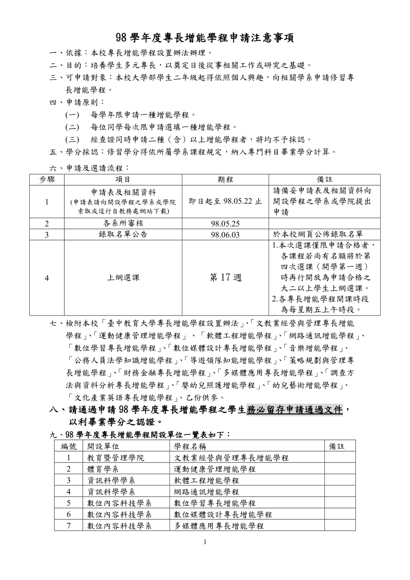 98学年度专长增能学程申请注意事项.doc_第1页