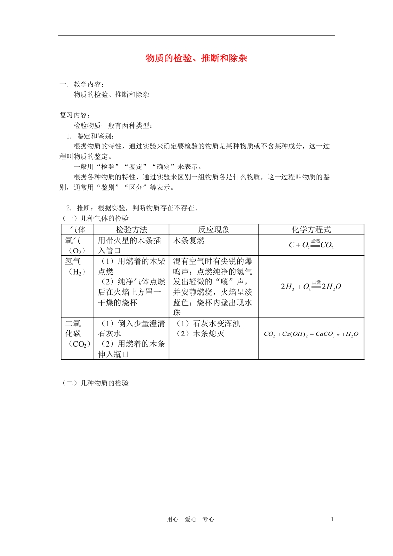 2011届中考化学实验专题突破复习_物质的检验、推断和除杂.doc_第1页