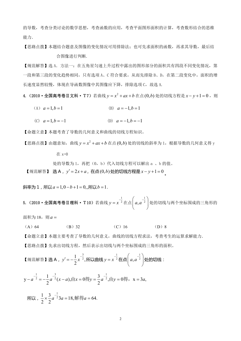 2010高考导数的运算和应用(教师版(含详细答案)非课改区).doc_第2页