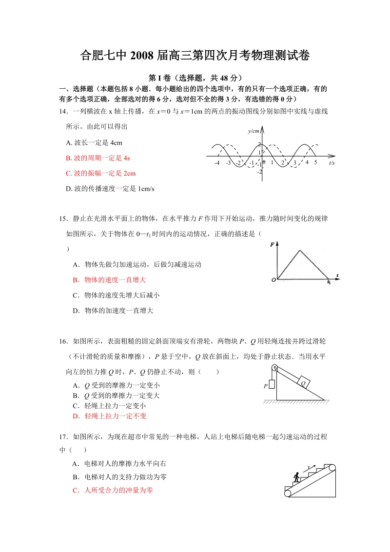 2008届高三物理复习力学综合测试题1.doc_第1页